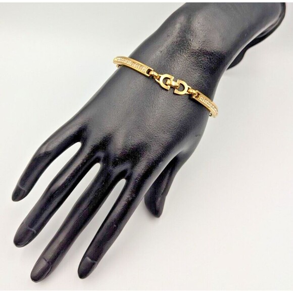 Vintage Christian Dior Gold Tone Clear Rhinestone Panel/Tennis Style Bracelet 7" - Picture 7 of 15